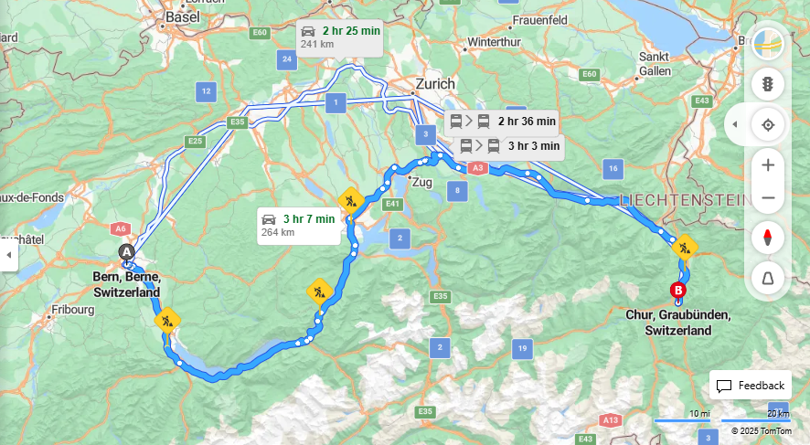 Anreise von Bern Zu Chur Über a8, a3·Toll on route