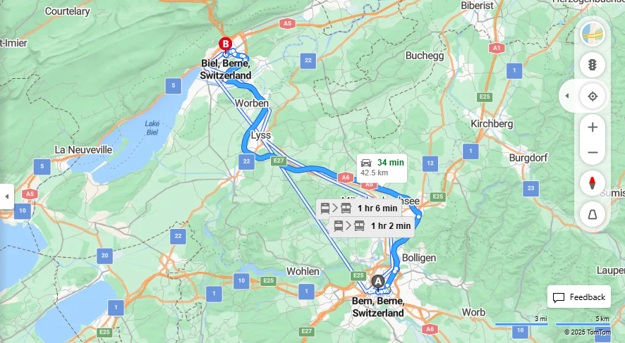 Anreise von Bern Zu Biel/Bienne Über e27·Toll on route