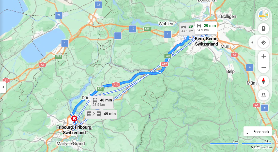 Anreise von Bern Zu Fribourg Über e27·Toll on route