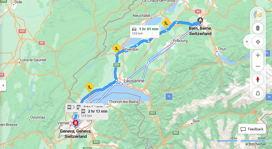 Anreise von Bern Zu Geneva Über E25, E62·Toll on route