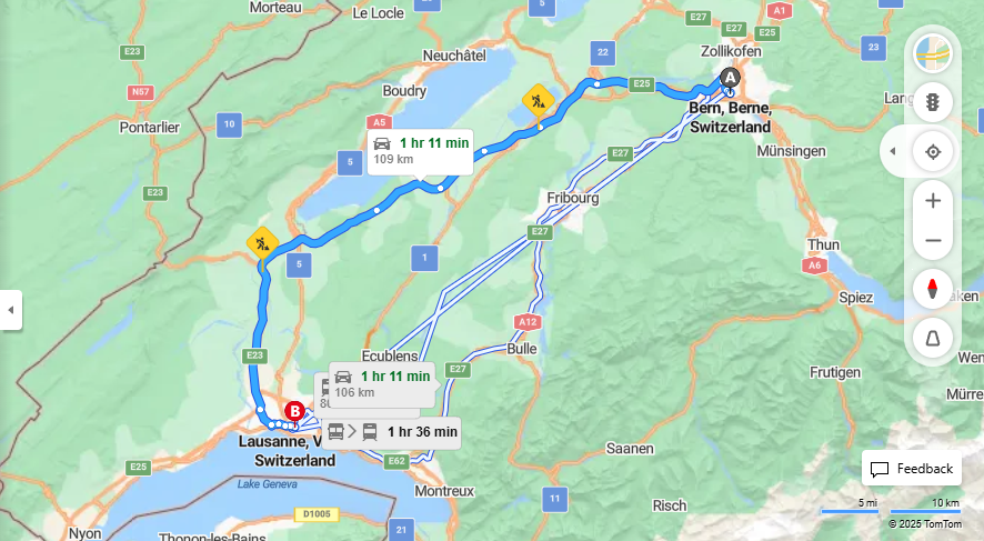 Anreise von Bern Zu Lausanne Über E25, e23·Toll on route