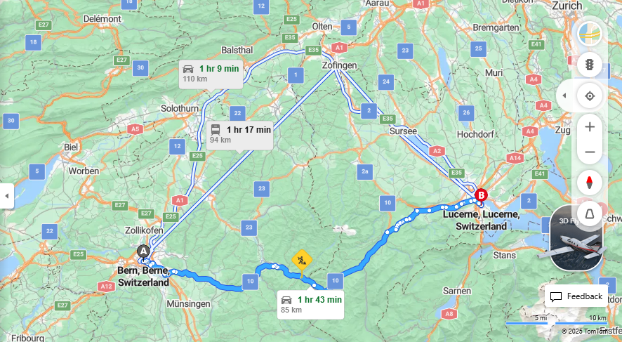 Anreise von Bern Zu Lucerne Über 10·Toll on route