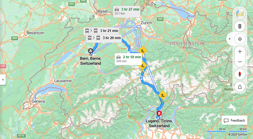 Anreise von Bern Zu Lugano Über E25, E35·Toll on route
