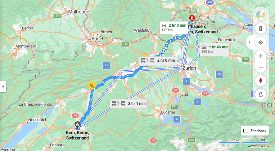 Anreise von Bern Zu Schaffhausen Über E25, 4·Toll on route