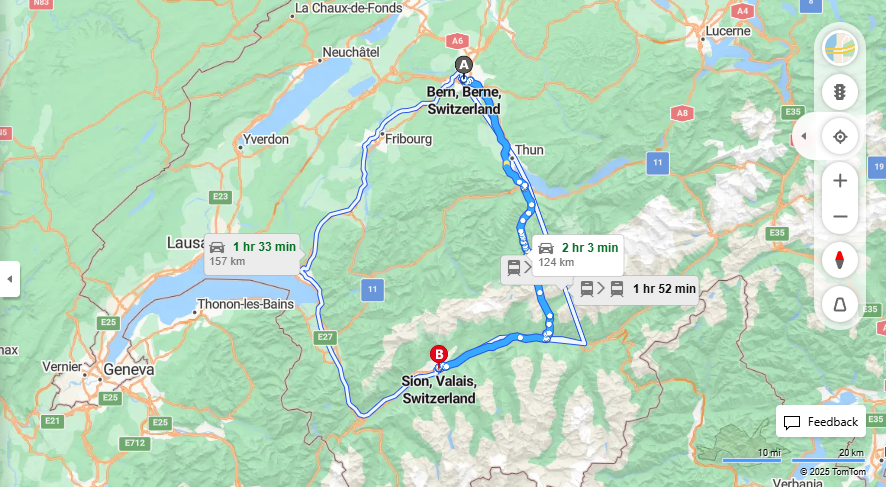 Anreise von Bern Zu Sion Über A6, E62·Toll on route