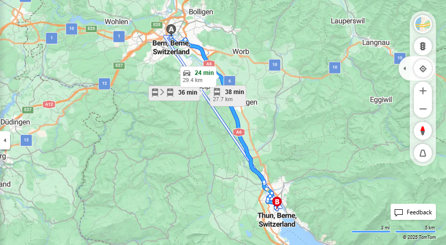 Anreise von Bern Zu Thun Über A6·Toll on route