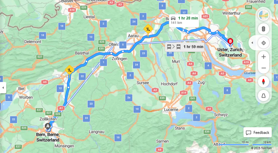 Anreise von Bern Zu Uster Über E25, a1·Toll on route