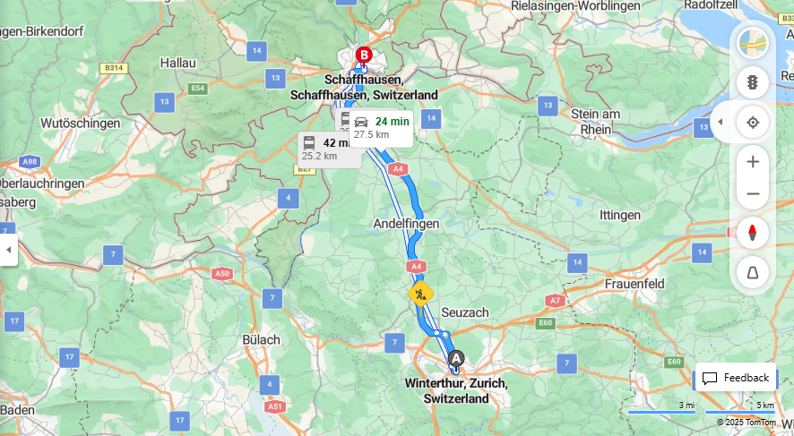 Anreise von Winterthur Zu Schaffhausen Über E41·Toll on route