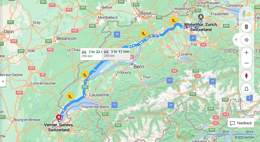 Anreise von Winterthur Zu Vernier Über E25, A5·Toll on route