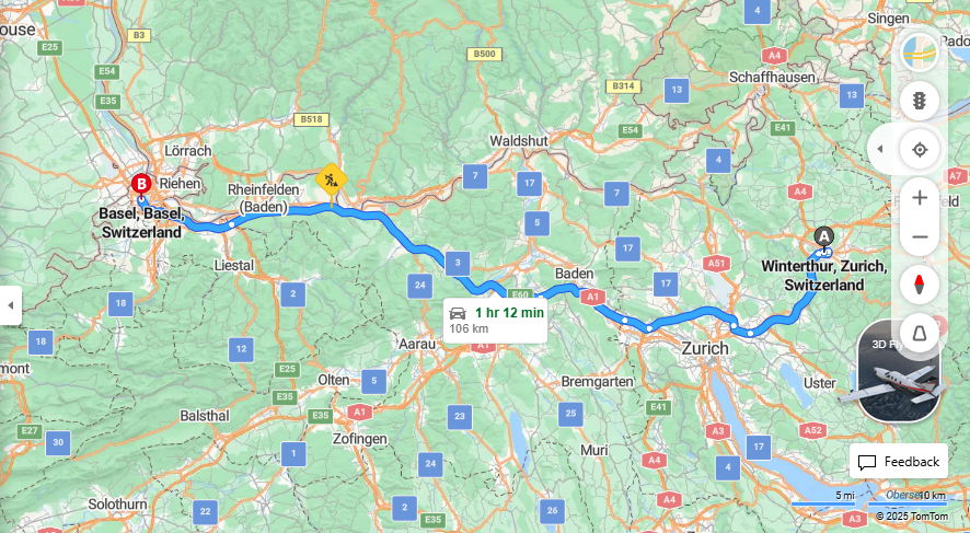 Anreise von Winterthur Zu Basel Über E60, E41·Toll on route