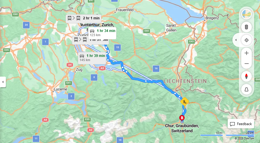 Anreise von Winterthur Zu Chur Über a15, a3·Toll on route