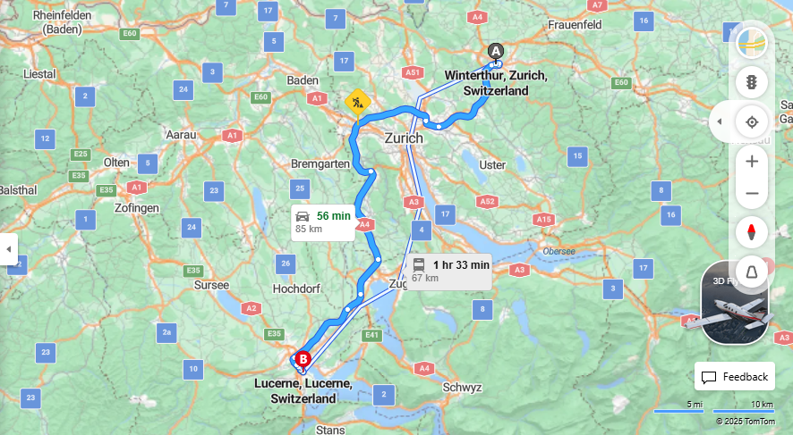 Anreise von Winterthur Zu Lucerne Über E41, a14·Toll on route