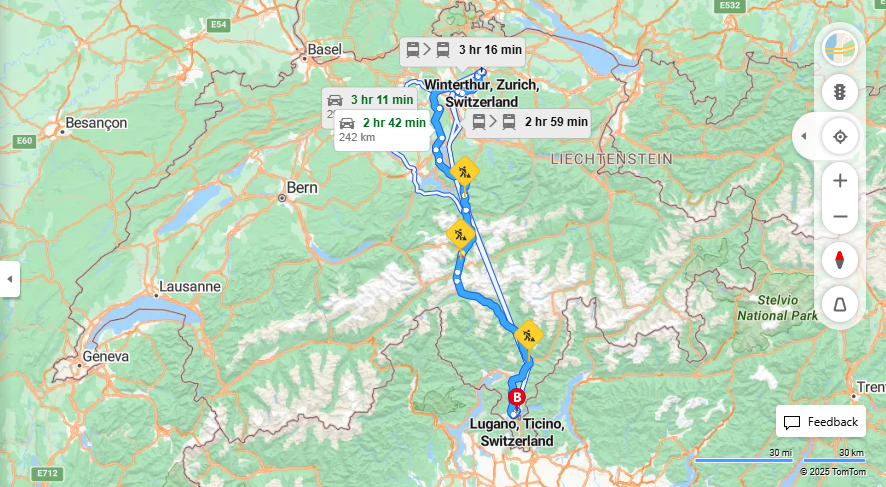 Anreise von Winterthur Zu Lugano Über E41, E35·Toll on route