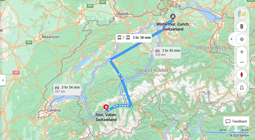 Anreise von Winterthur Zu Sion Über 

IC8

R91


