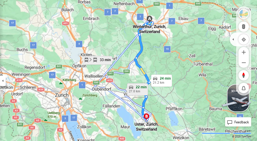 Anreise von Winterthur Zu Uster Über Kempttalstrasse, Winterthurerstrasse·Toll on route