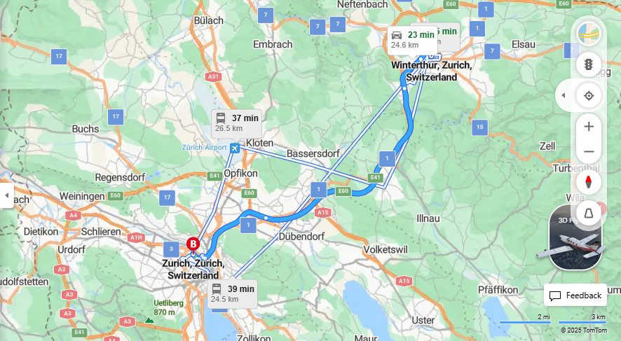 Anreise von Winterthur Zu Zurich Über E41, A1L·Toll on route