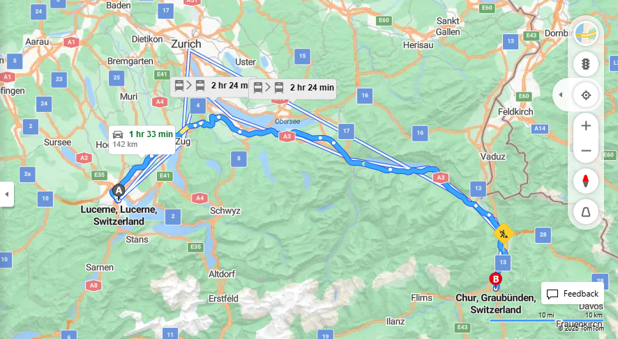 Anreise von Lucerne Zu Chur Über a14, a3·Toll on route