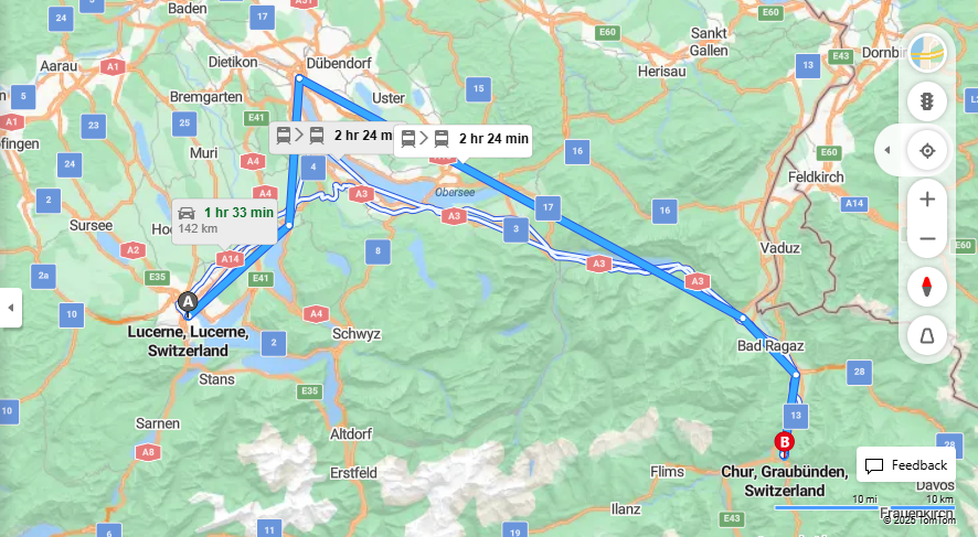 Anreise von Lucerne Zu Chur Über 

IR70

IC3


