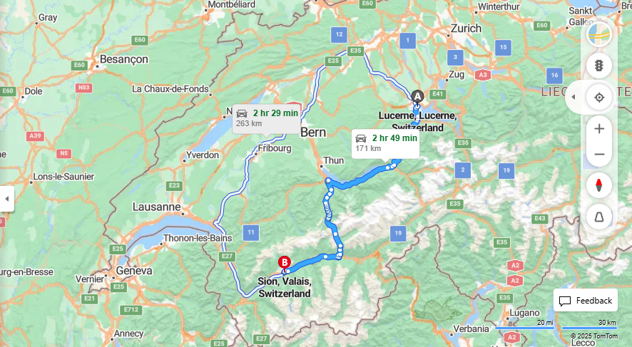 Anreise von Lucerne Zu Sion Über a8, E62·Toll on route