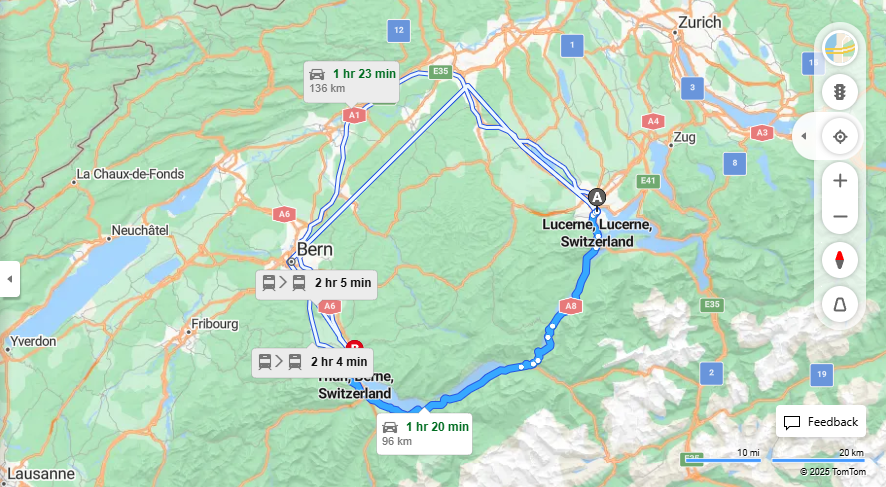 Anreise von Lucerne Zu Thun Über a8·Toll on route
