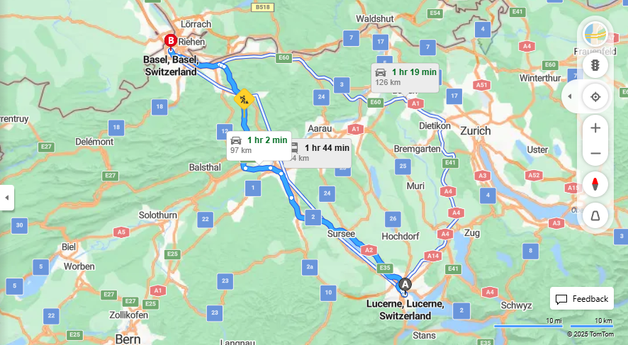 Anreise von Lucerne Zu Basel Über E35, E25·Toll on route