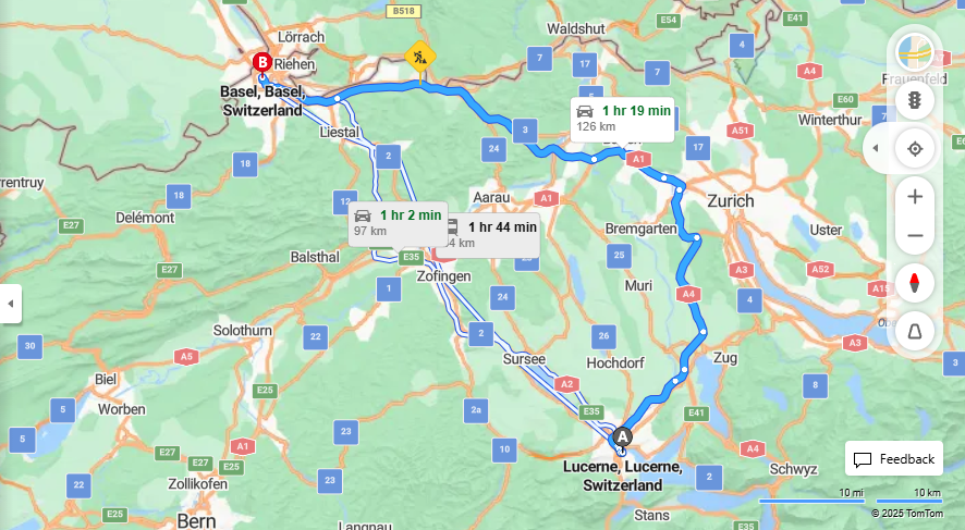 Anreise von Lucerne Zu Basel Über E41, E60·Toll on route