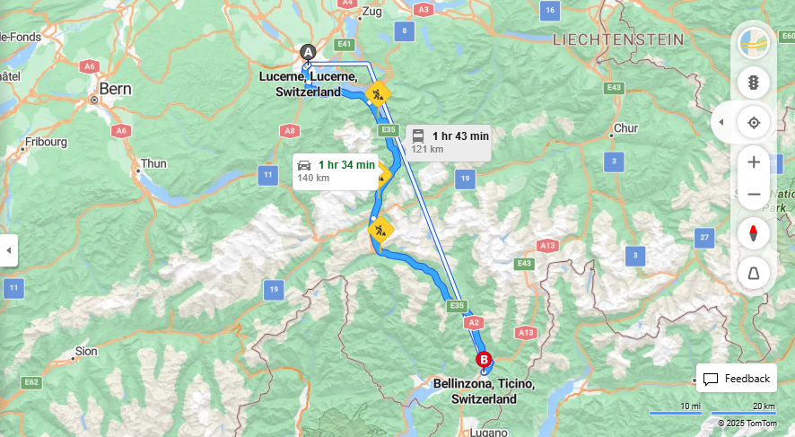 Anreise von Lucerne Zu Bellinzona Über E35·Toll on route