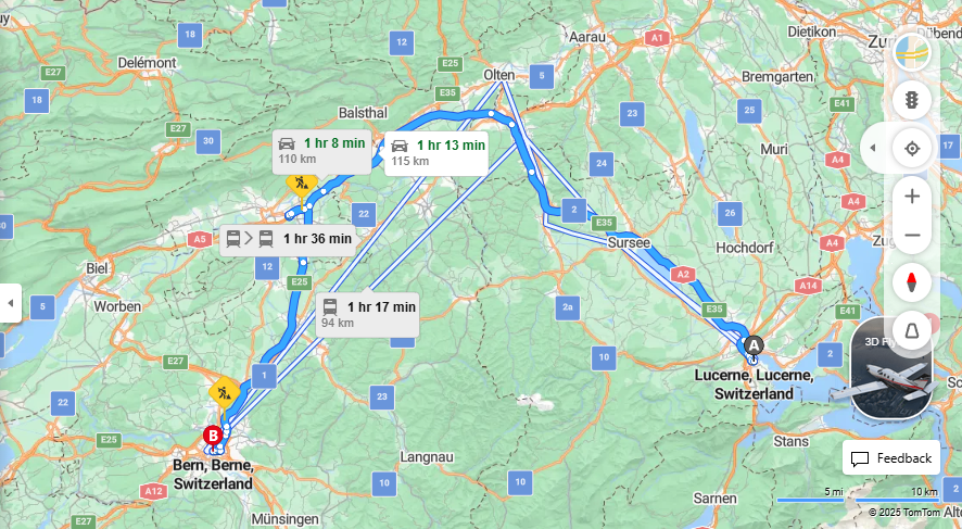 Anreise von Lucerne Zu Bern Über E35, A5·Toll on route