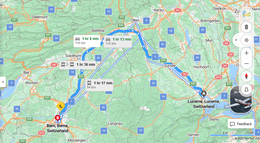 Anreise von Lucerne Zu Bern Über E35, E25·Toll on route