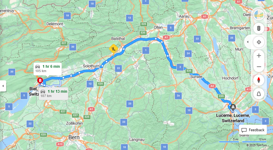 Anreise von Lucerne Zu Biel/Bienne Über E35, A5·Toll on route