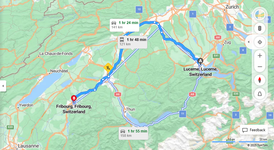 Anreise von Lucerne Zu Fribourg Über E35, E25·Toll on route