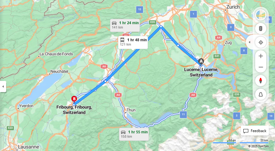 Anreise von Lucerne Zu Fribourg Über 

IR15


