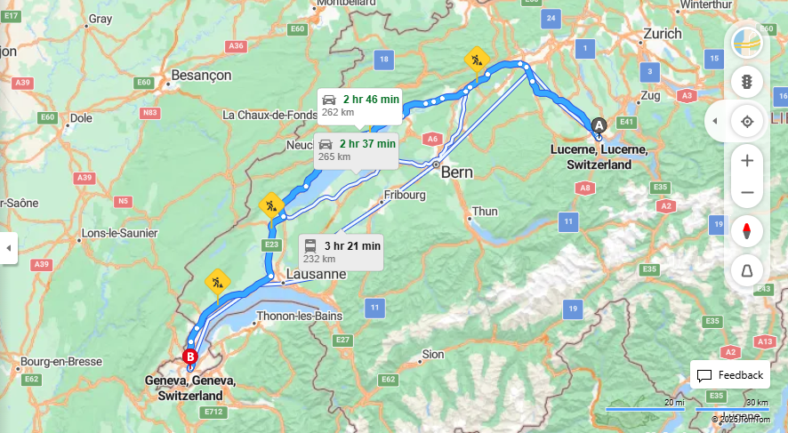 Anreise von Lucerne Zu Geneva Über E25, A5·Toll on route