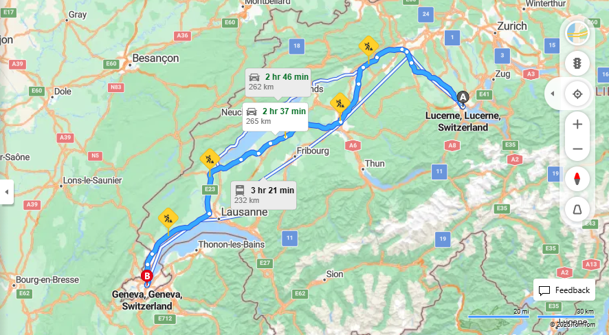 Anreise von Lucerne Zu Geneva Über E35, E25·Toll on route