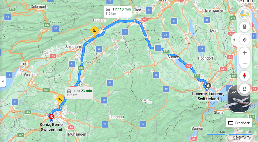Anreise von Lucerne Zu Köniz Über E35, E25·Toll on route