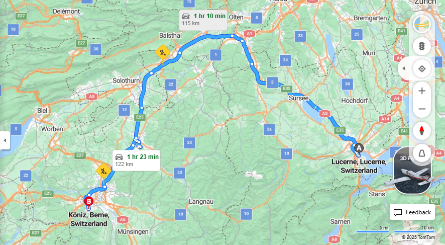 Anreise von Lucerne Zu Köniz Über E35, Kirchbergstrasse·Toll on route