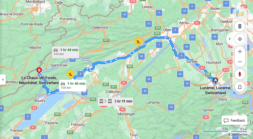 Anreise von Lucerne Zu La Chaux-de-Fonds Über E35, 20·Toll on route
