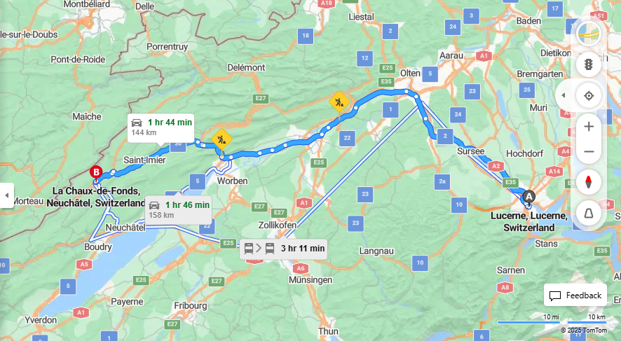 Anreise von Lucerne Zu La Chaux-de-Fonds Über E35, 30·Toll on route
