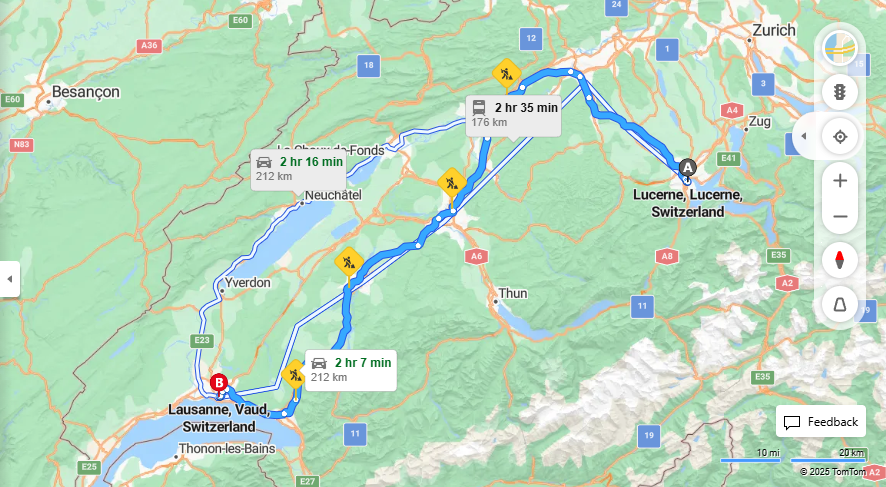 Anreise von Lucerne Zu Lausanne Über E25, e27·Toll on route