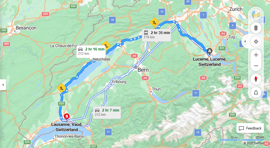 Anreise von Lucerne Zu Lausanne Über E35, A5·Toll on route