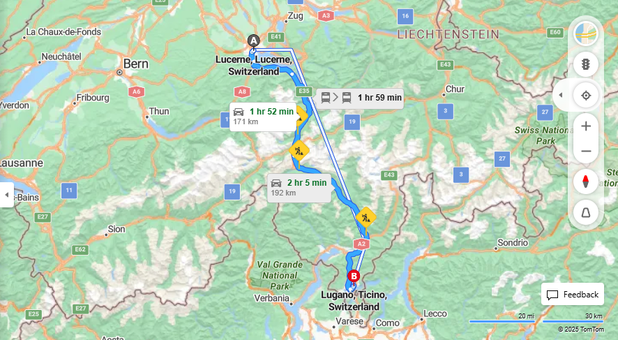 Anreise von Lucerne Zu Lugano Über E35·Toll on route