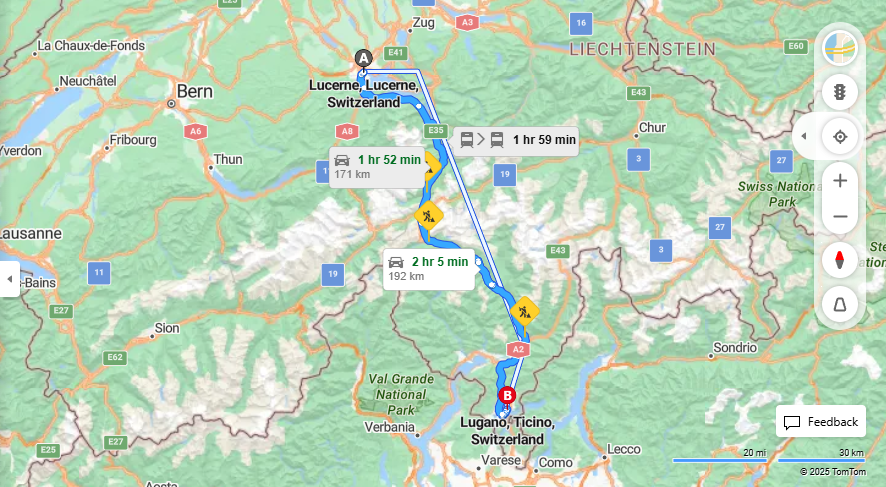 Anreise von Lucerne Zu Lugano Über E35, Zona Industrie·Toll on route
