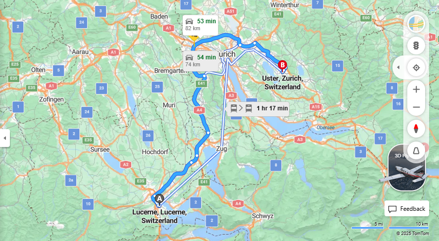Anreise von Lucerne Zu Uster Über a14, E41·Toll on route
