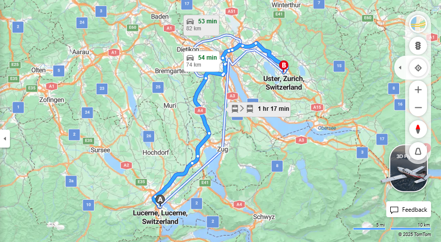 Anreise von Lucerne Zu Uster Über E41, a3·Toll on route