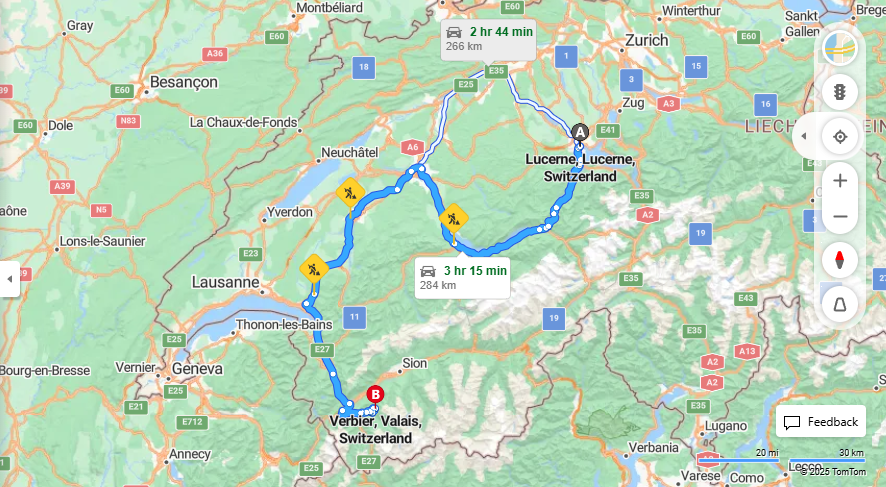 Anreise von Lucerne Zu Vernier Über a8, e27·Toll on route