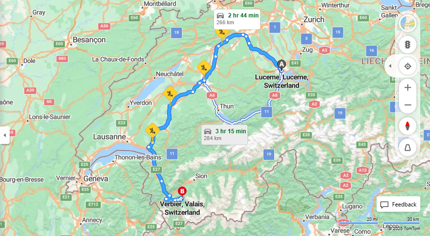 Anreise von Lucerne Zu Vernier Über E25, e27·Toll on route