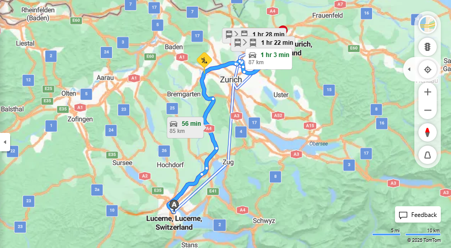 Anreise von Lucerne Zu Winterthur Über E41, a51·Toll on route