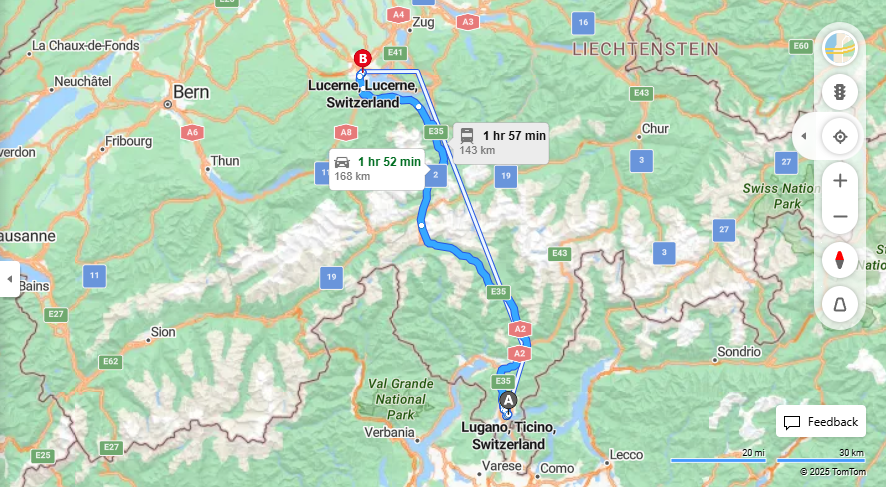 Anreise von Lugano Zu Lucerne Über E35·Toll on route