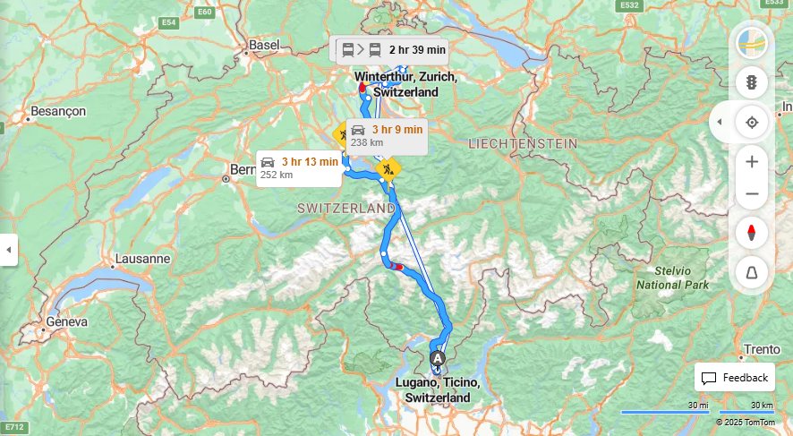 Anreise von Lugano Zu Winterthur Über E35, a14·Toll on route