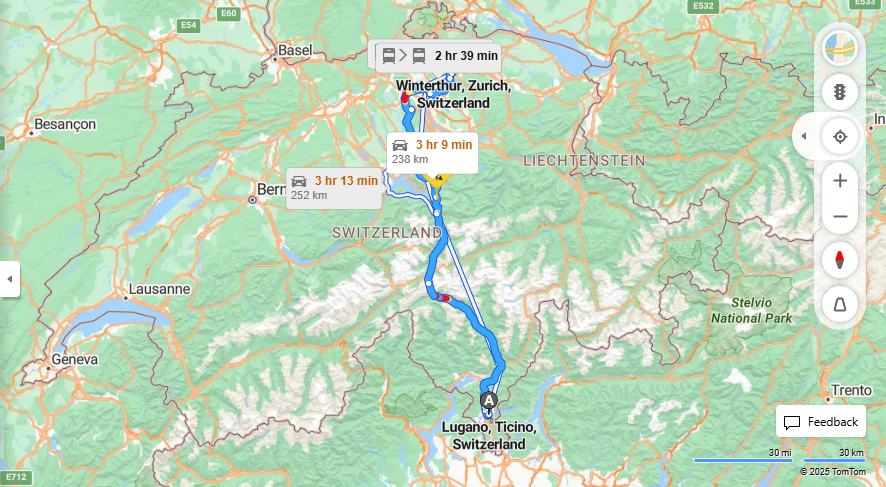 Anreise von Lugano Zu Winterthur Über E35, E41·Toll on route